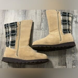 Muk Luks Women's Tan and Black Plaid Boots‎